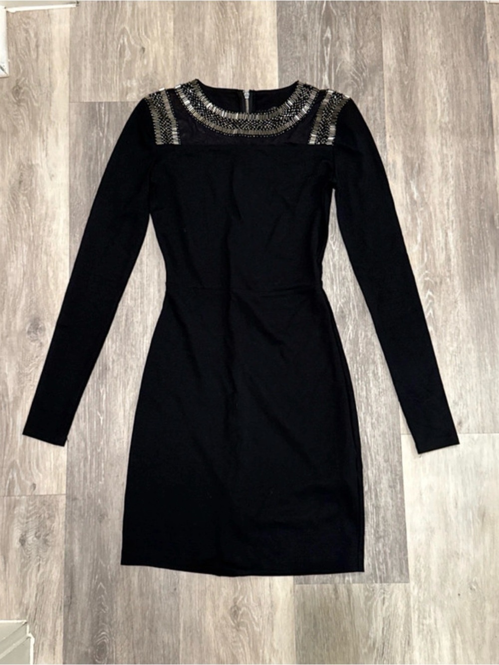 Armani Exchange Black Long-Sleeve Embellished Dress